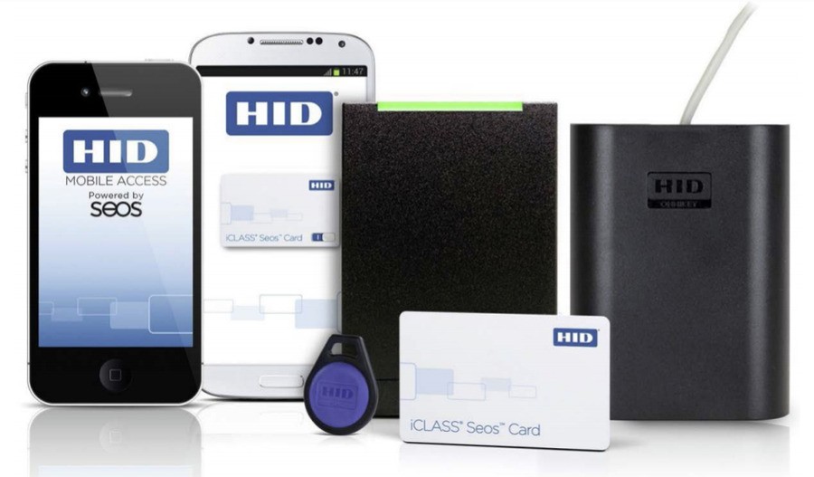 A variety of HID devices, including phones for mobile access and an access card.